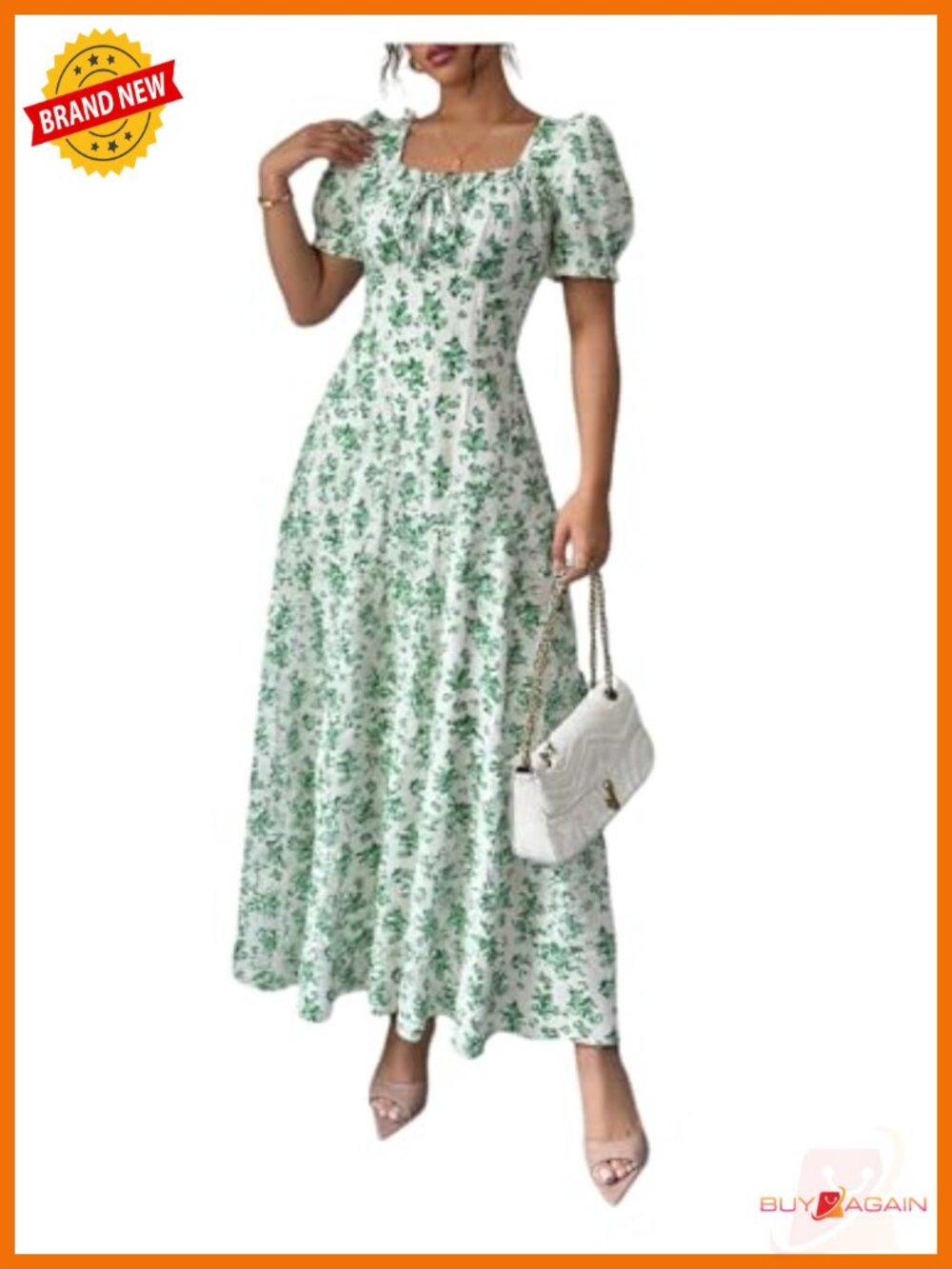 Floral Short Puff Sleeve Milkmaid Boho A Line Long Maxi Dress
